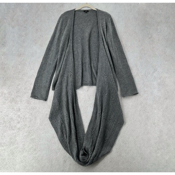 Talbots Cardigan Sweater Attached Scarf Womens L/XL Grey Open - Picture 2 of 7